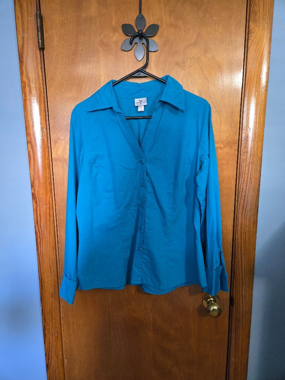 Worthington Long Sleeve Dress Shirt - Blue, Size 14